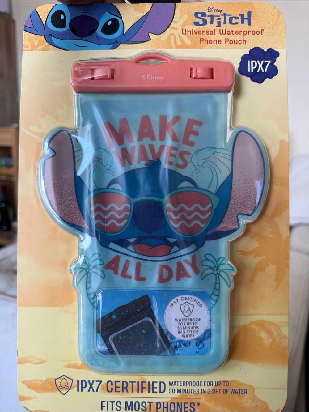 Disney Stitch 'Make Waves All Day' Waterproof Phone Pouch - Blue & Coral